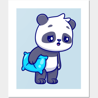 Cute Panda Sleepy Holding Pillow Cartoon Posters and Art